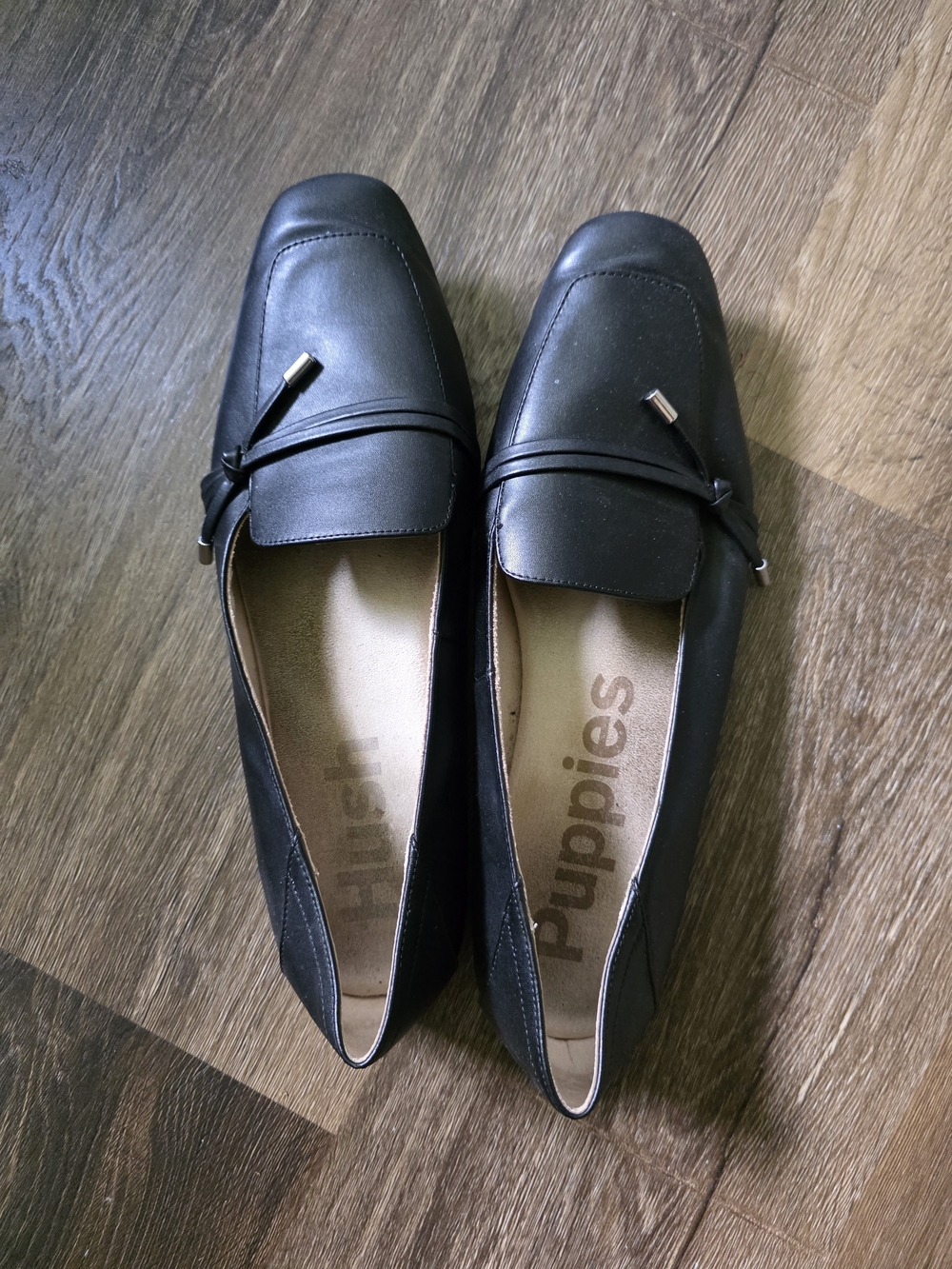 Hush Puppies Black Slip-On Loafers with Bow Accent